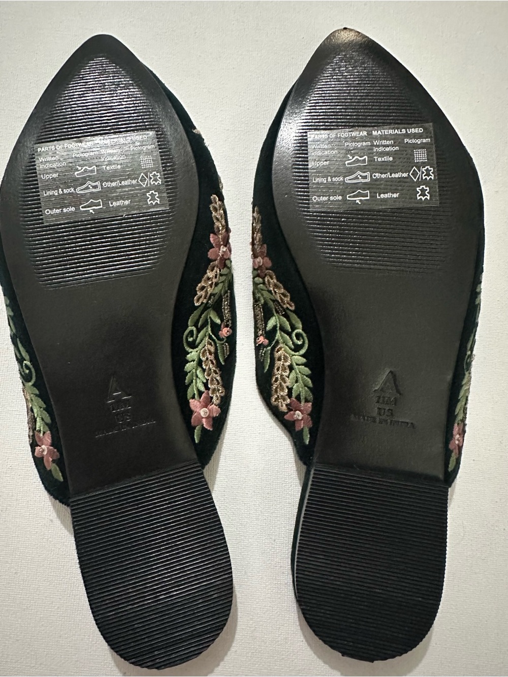 Anthropologie Black Embroidered Floral Velvet Beaded Accent Mules Sz 11 W - Picture 13 of 15